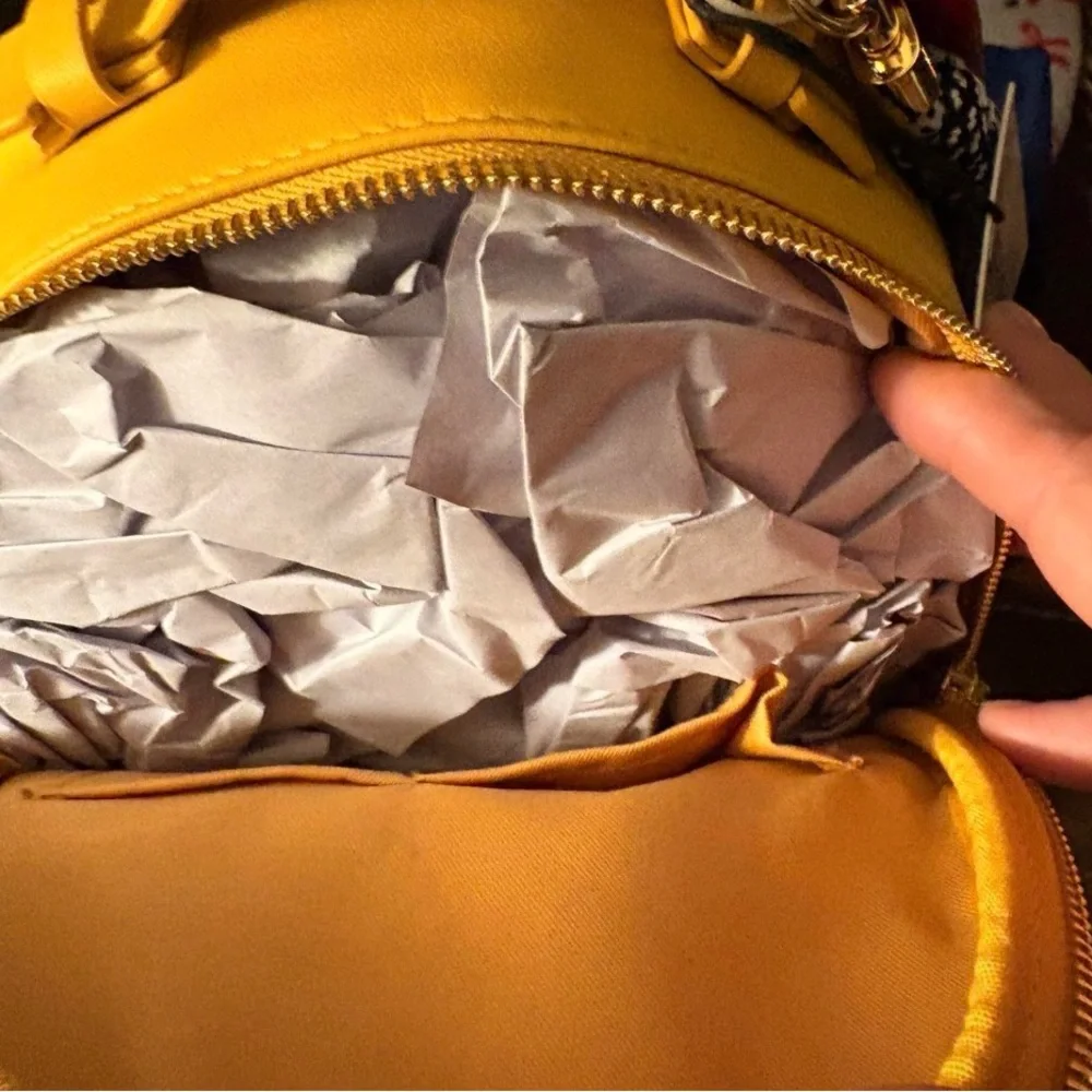 Steve Madden BBLogo Mustard Yellow Mini Backpack w sneaker charm & fun pins - Picture 7 of 8